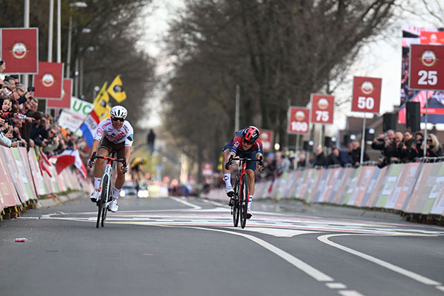 Michal Kwiatkowski (right) just beats Benoit Cosnefroy to win this year's Amstel Gold Race