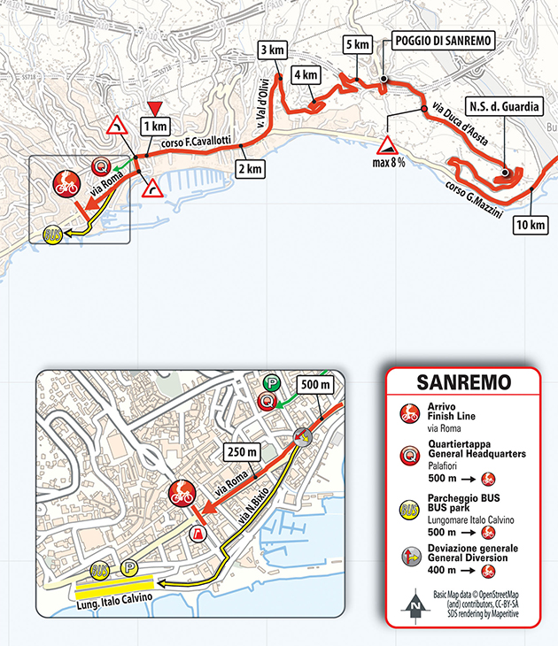 Milano San Remo arrival map