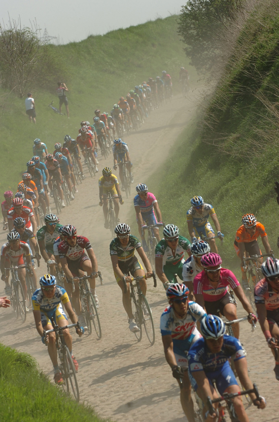 Peloton on cobbles