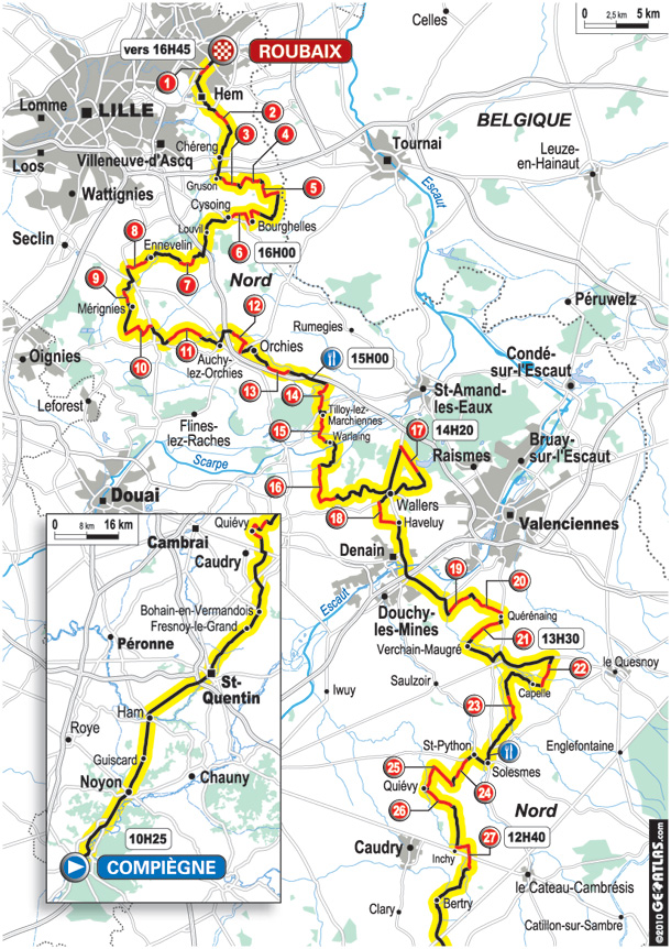 2010 Paris-Roubaix route map