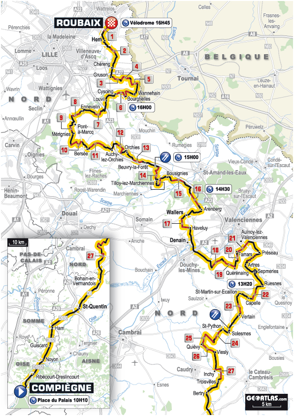 2012 Paris-Roubaix map