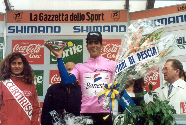 Miguel Indurain after stage three in the pink jersey