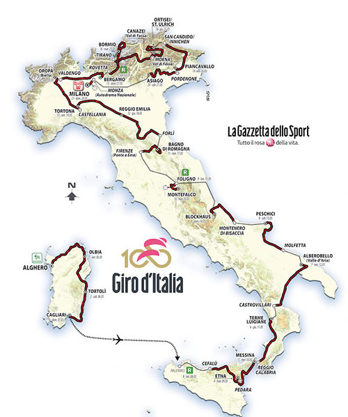 2017 Giro d'italia map