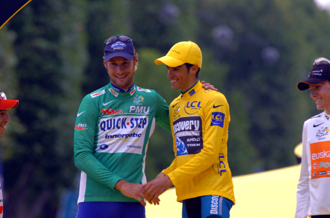 Tom Boonen and Alberto Contador at the end of the 2007 Tour de France