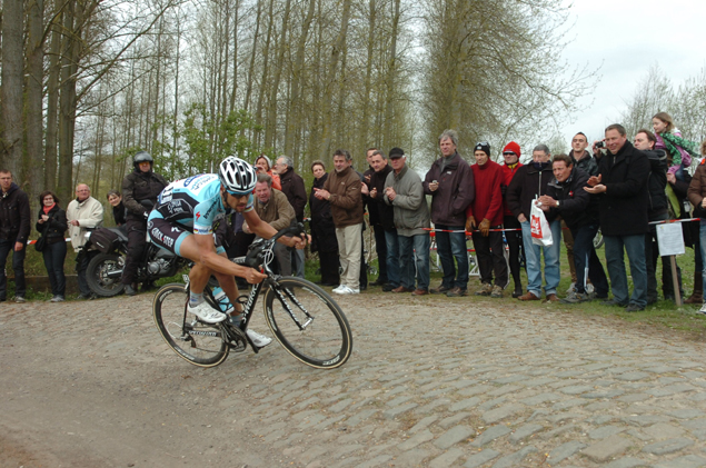 Boonen in the Templeuve cobble sector of the 2012 Paris Roubaix