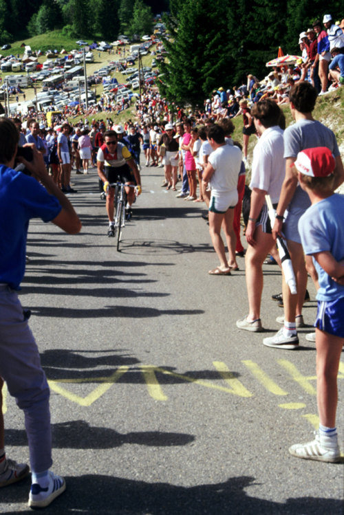 Bernard Hinault rides up l'Alpe d'Huez in the 1984 Tour de France