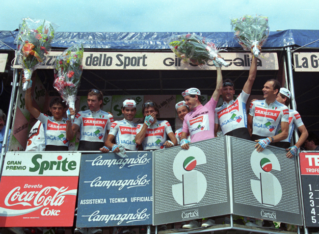 Roche in pink in the 1987 Giro d'Italia