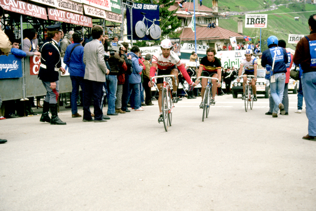 Luciano Loro and lucien van Impe finish stage 20 of the 1984 Giro