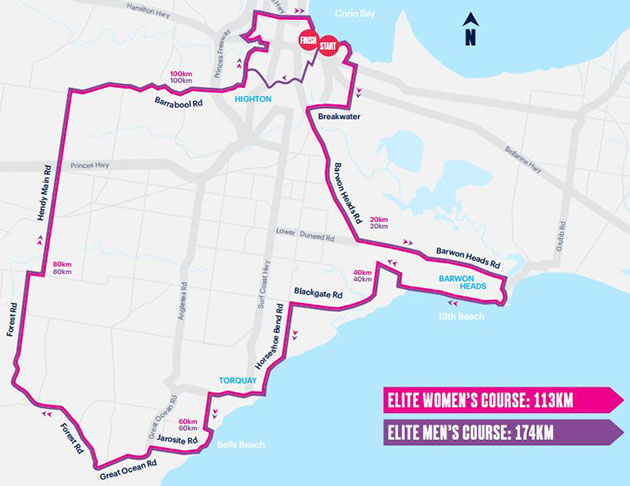 2016 Cadel Evans Greant ocean Road Race map