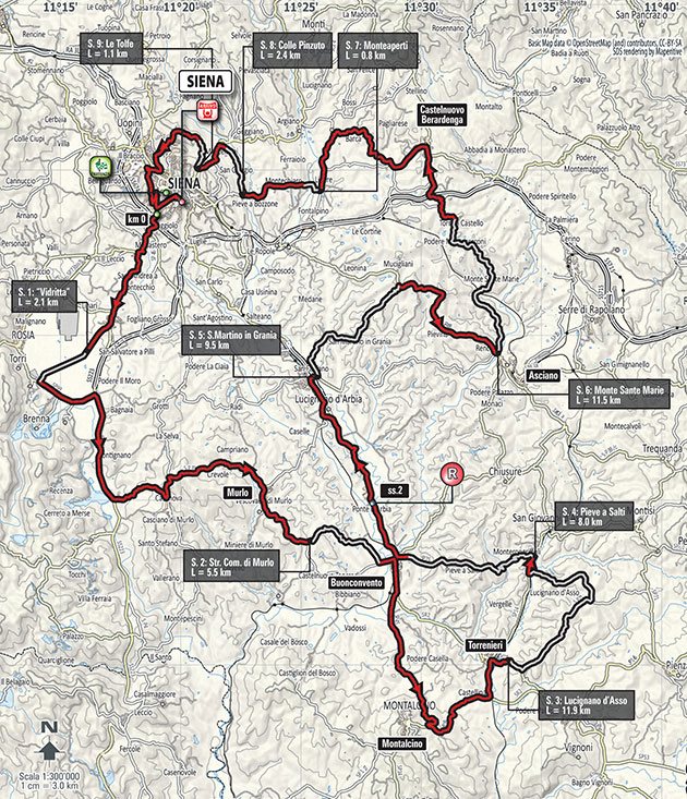 Strade Bianche map