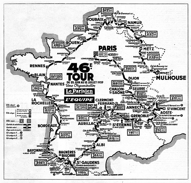 1959 Tour de France map