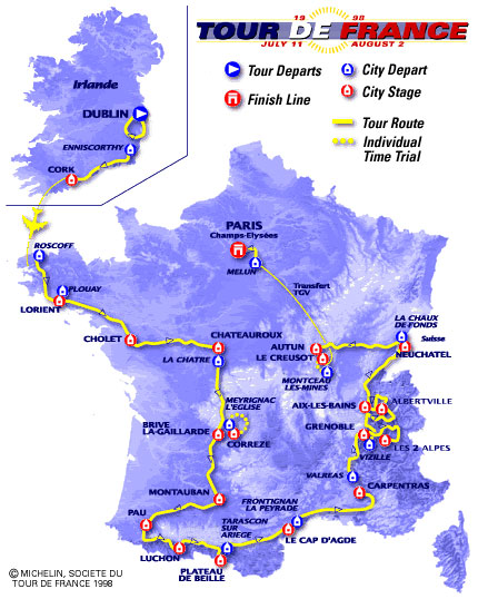 Map of the 1998 Tour de France