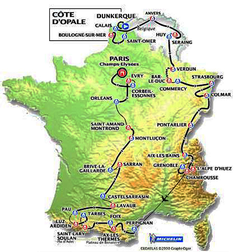 Map of the 2001 Tour de France