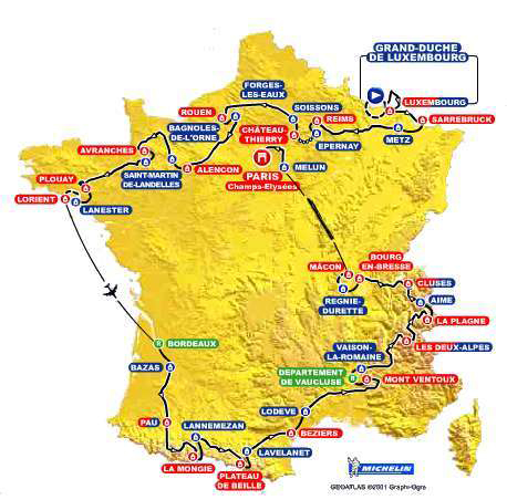 Map of the 2002 Tour de France