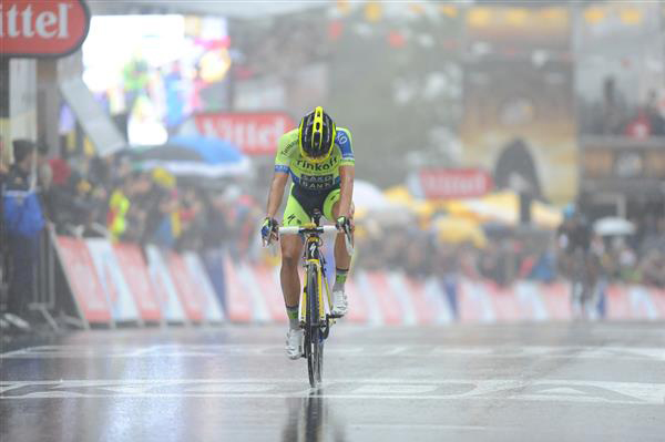 Alberto Contador finishes the stage