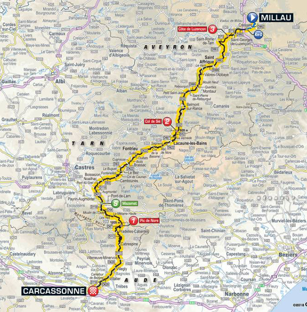 2018 Tour de France stage 15 map