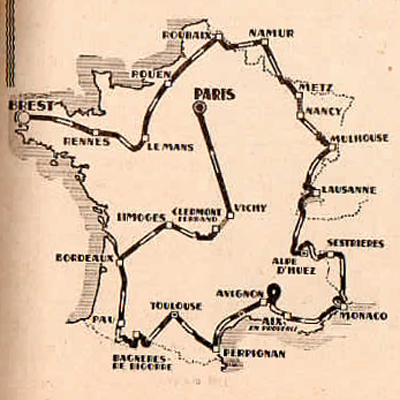 map of 1952 Tour de France