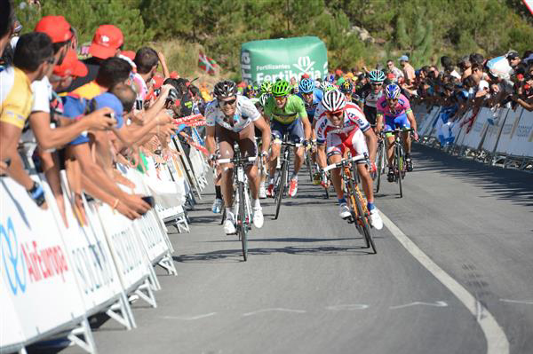 Rinaldo Nocentini and Joaquin Rodriguez lead up the hill