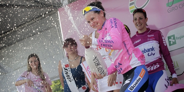 Megan Guarnier clebrates her stage win