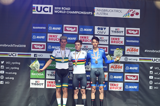 Junior mens individual time trial podium